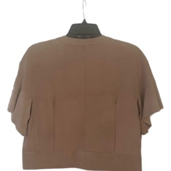 Lamarque light brown flutter sleeve zip crop top size M - Picture 2 of 5